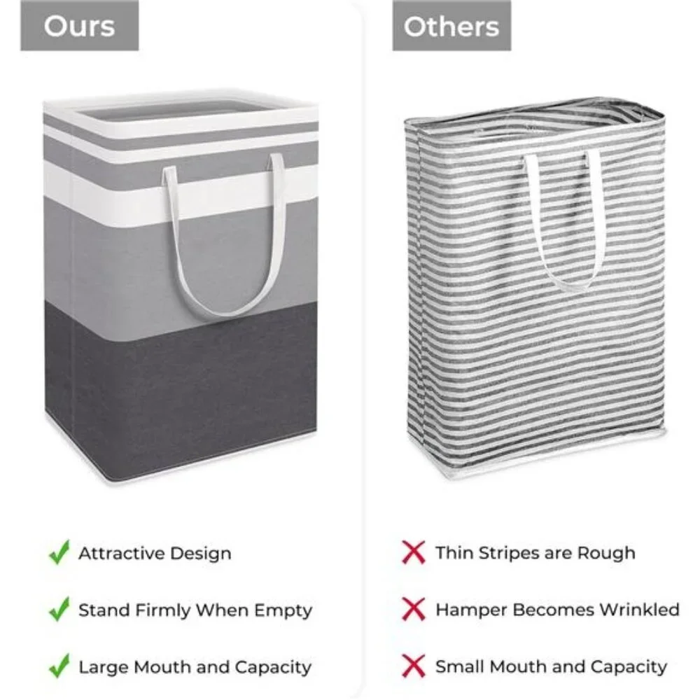 Large Laundry Baskets 2 Pack Waterproof Freestanding Collapsible Clothes Hamper